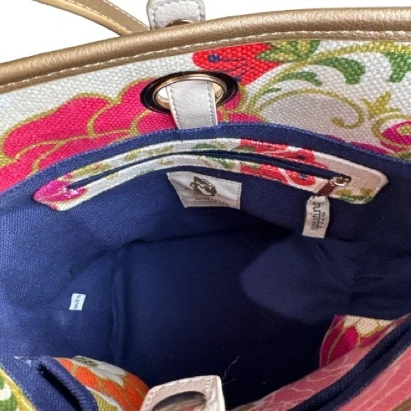 Spartina 449 Carson Cottage Dixie Hobo Bodega Bucket Natural Linen Leather Bag - Picture 5 of 13